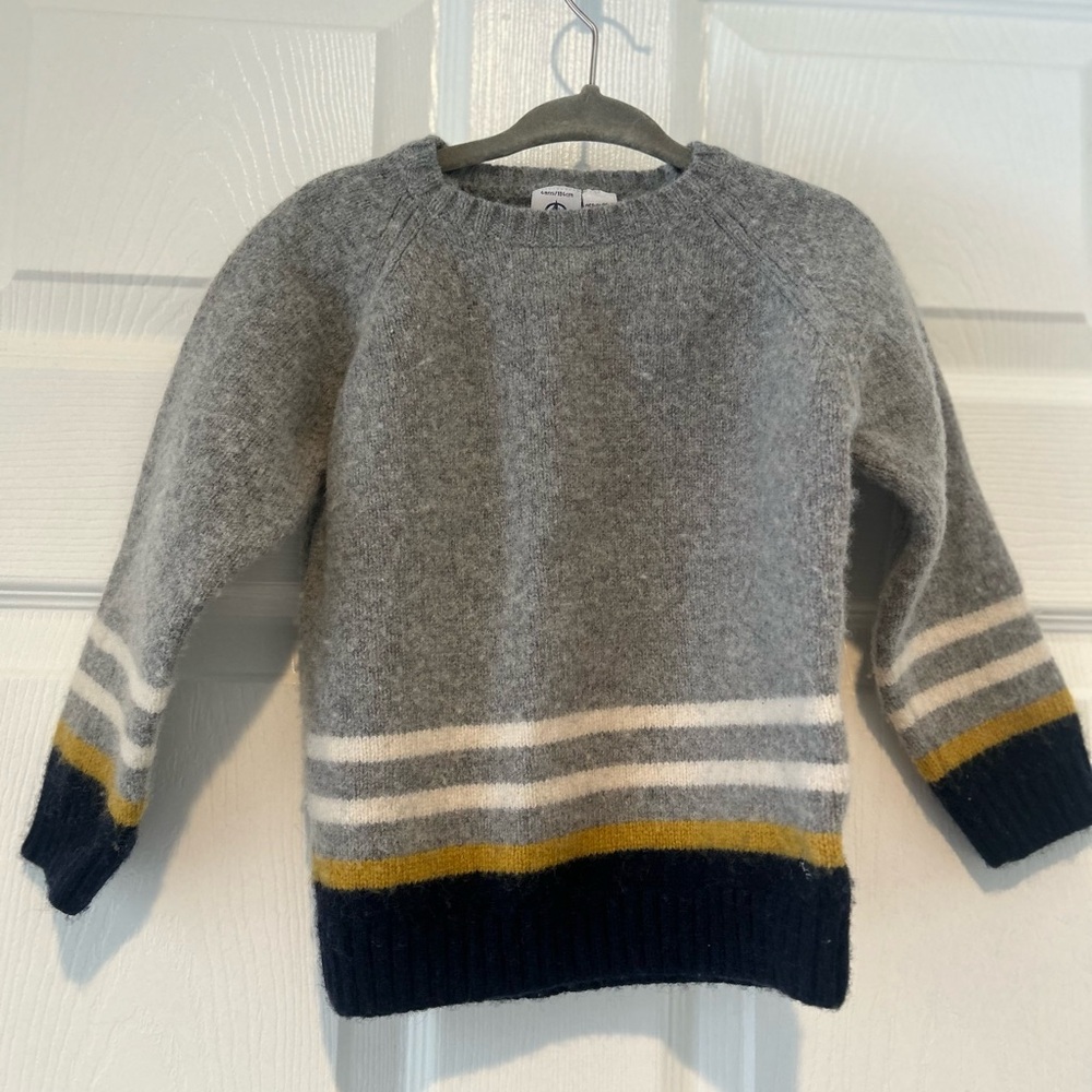 Petit Bateau Kids Size 4T / 104cm Wool Blend Color block Striped Gray Sweater
